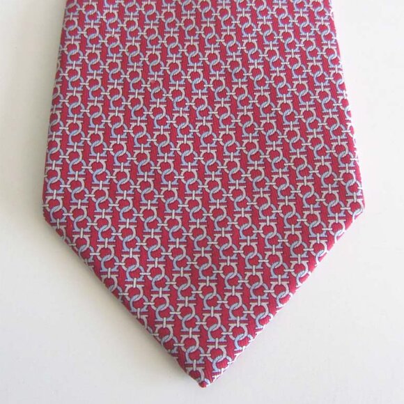 FERRAGAMO red Gancini logo print neck tie 100% silk - Picture 4 of 6